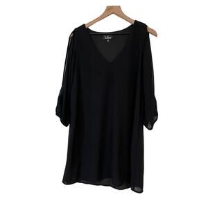 Lulus Womens Shifting Dears Black Long Sleeve Cold Shoulder Dress Size Small